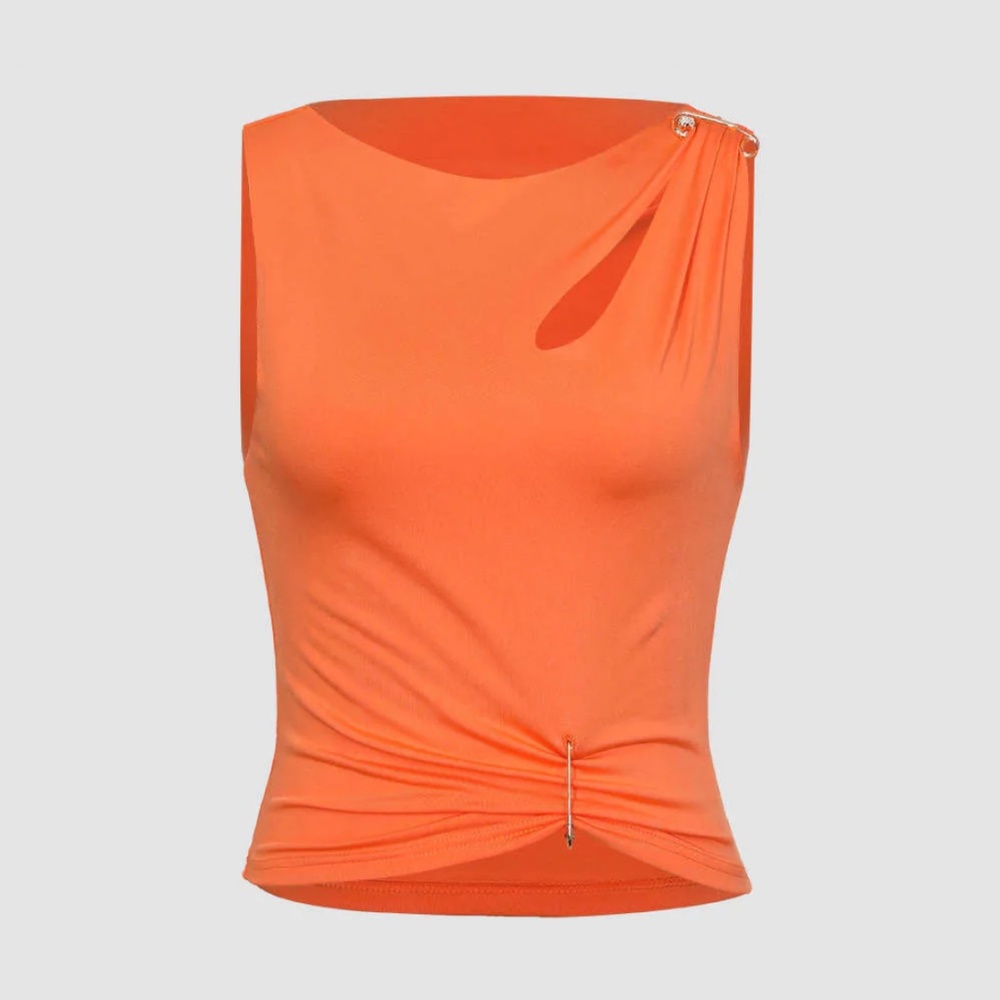 Orange Pin Detail Cut Out Tank Top